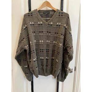 Vintage Liberty Sweaters USA Knit Green Plaid Pullover (L)